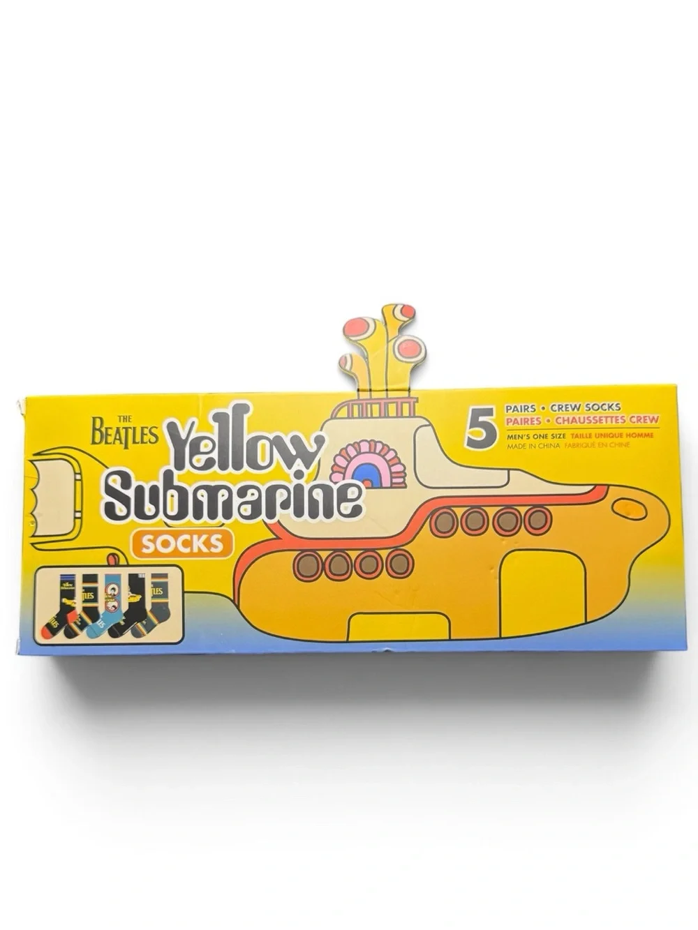 The Beatles Yellow Submarine 5 Pair Crew Socks Gift Set NWT Factory Sealed